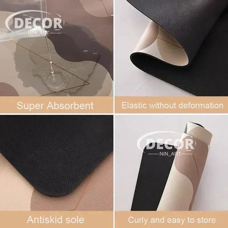 Black Marbling Super Absorbent Tableware Dish Drying Mat Kitchen Bottle Anti-slip Rug Luxury Kettle Dinnerware Bar Counter Tool - Slobuy