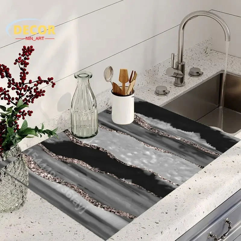 Black Marbling Super Absorbent Tableware Dish Drying Mat Kitchen Bottle Anti-slip Rug Luxury Kettle Dinnerware Bar Counter Tool - Slobuy