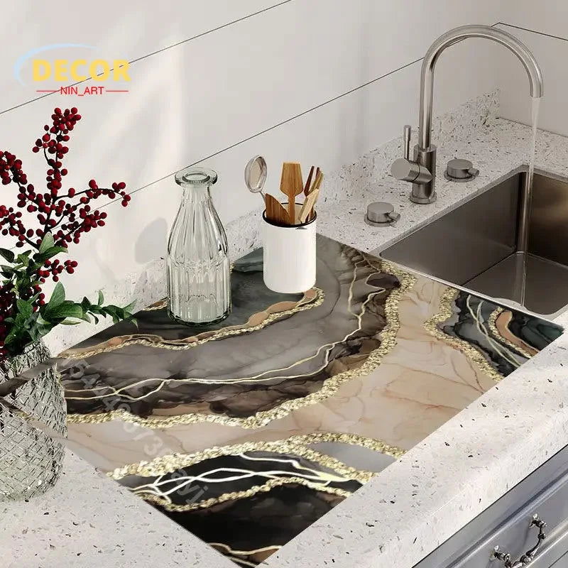 Black Marbling Super Absorbent Tableware Dish Drying Mat Kitchen Bottle Anti-slip Rug Luxury Kettle Dinnerware Bar Counter Tool - Slobuy