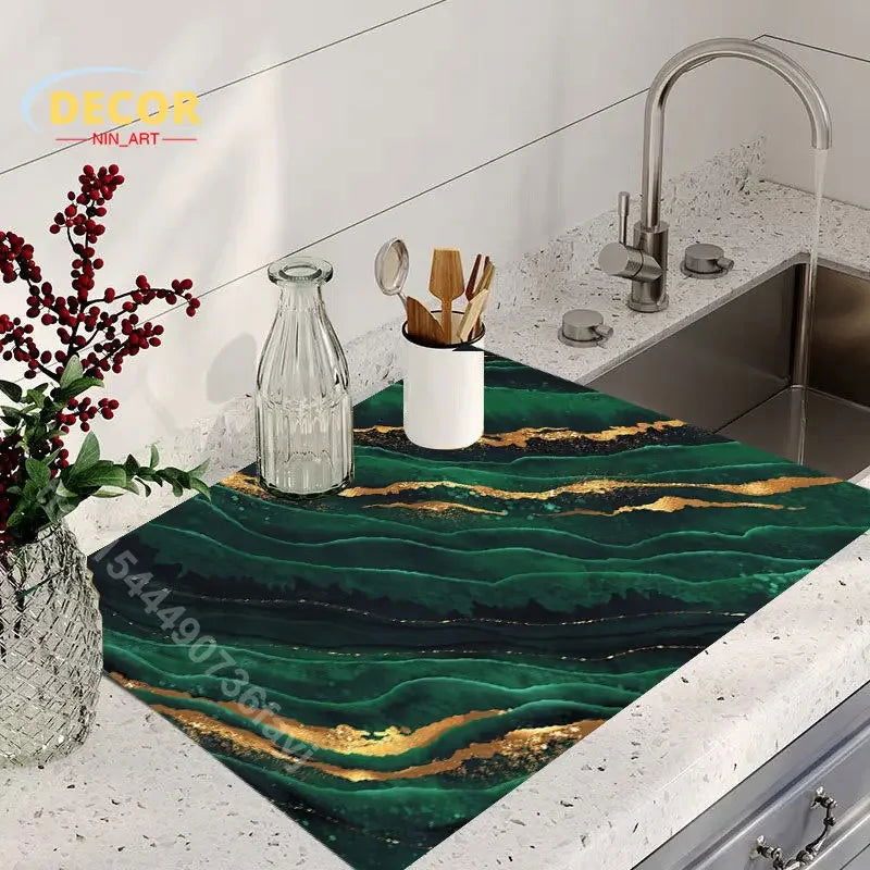Black Marbling Super Absorbent Tableware Dish Drying Mat Kitchen Bottle Anti-slip Rug Luxury Kettle Dinnerware Bar Counter Tool - Slobuy