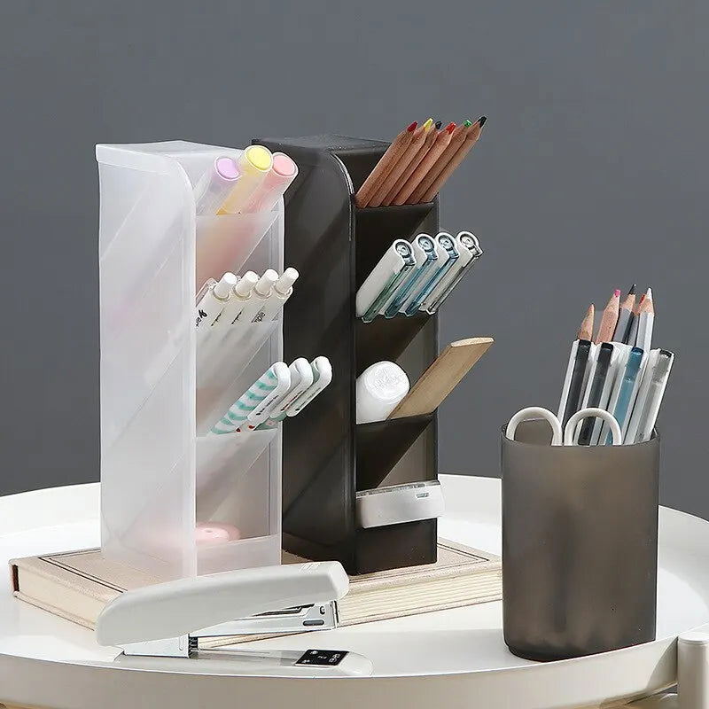 1pc White/Black Transparent Multifunctional Large Capacity Desktop Stationery Pencil Storage Box - Slobuy