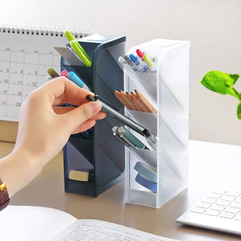 1pc White/Black Transparent Multifunctional Large Capacity Desktop Stationery Pencil Storage Box - Slobuy