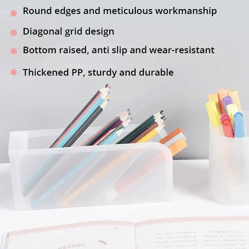 1pc White/Black Transparent Multifunctional Large Capacity Desktop Stationery Pencil Storage Box - Slobuy