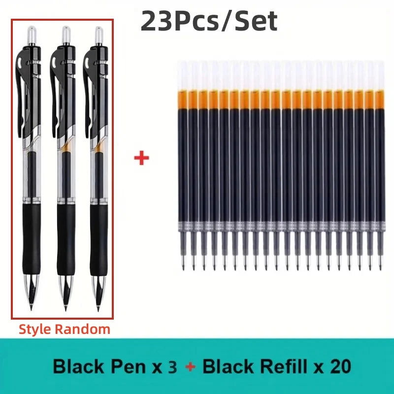 23pcs Retractable Ballpoint Pen Large Capacity 0.5mm Ballpoint Pen Black/Red/Blue Replaceable Refill Stationery School Supplies - Slobuy