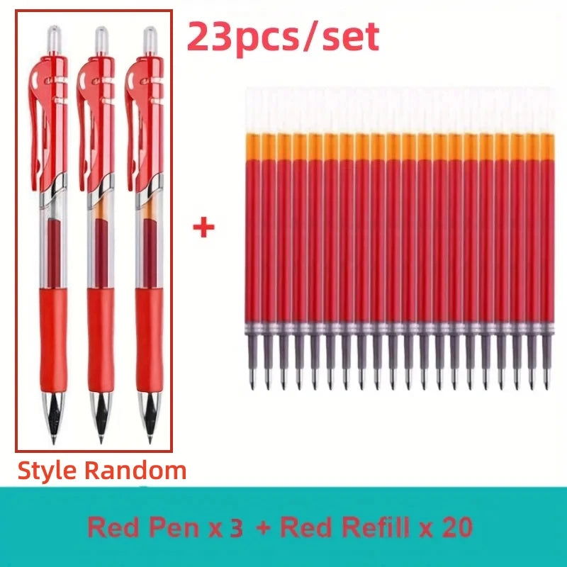 23pcs Retractable Ballpoint Pen Large Capacity 0.5mm Ballpoint Pen Black/Red/Blue Replaceable Refill Stationery School Supplies - Slobuy