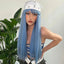 Blue with Grey Highlight Long Straight Synthetic Wigs with Bangs Cosplay Hairs Wig for Women Daily Natural Heat Resistant - Slobuy