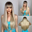 Blue with Grey Highlight Long Straight Synthetic Wigs with Bangs Cosplay Hairs Wig for Women Daily Natural Heat Resistant - Slobuy