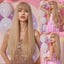 Blue with Grey Highlight Long Straight Synthetic Wigs with Bangs Cosplay Hairs Wig for Women Daily Natural Heat Resistant - Slobuy