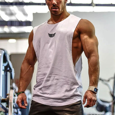 Bodybuilding Tank Tops Men Sports Sleeveless shirt Muscle guys Vest Fitness Drop Armhole Solid Tops Tees Cotton Gym Singlets - Slobuy