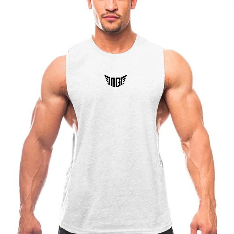 Bodybuilding Tank Tops Men Sports Sleeveless shirt Muscle guys Vest Fitness Drop Armhole Solid Tops Tees Cotton Gym Singlets - Slobuy