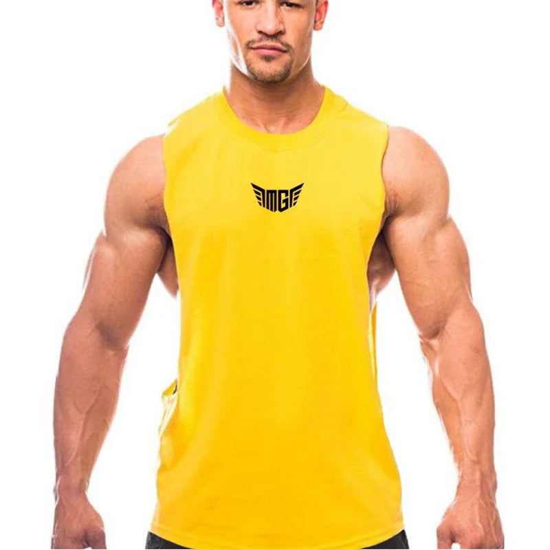 Bodybuilding Tank Tops Men Sports Sleeveless shirt Muscle guys Vest Fitness Drop Armhole Solid Tops Tees Cotton Gym Singlets - Slobuy