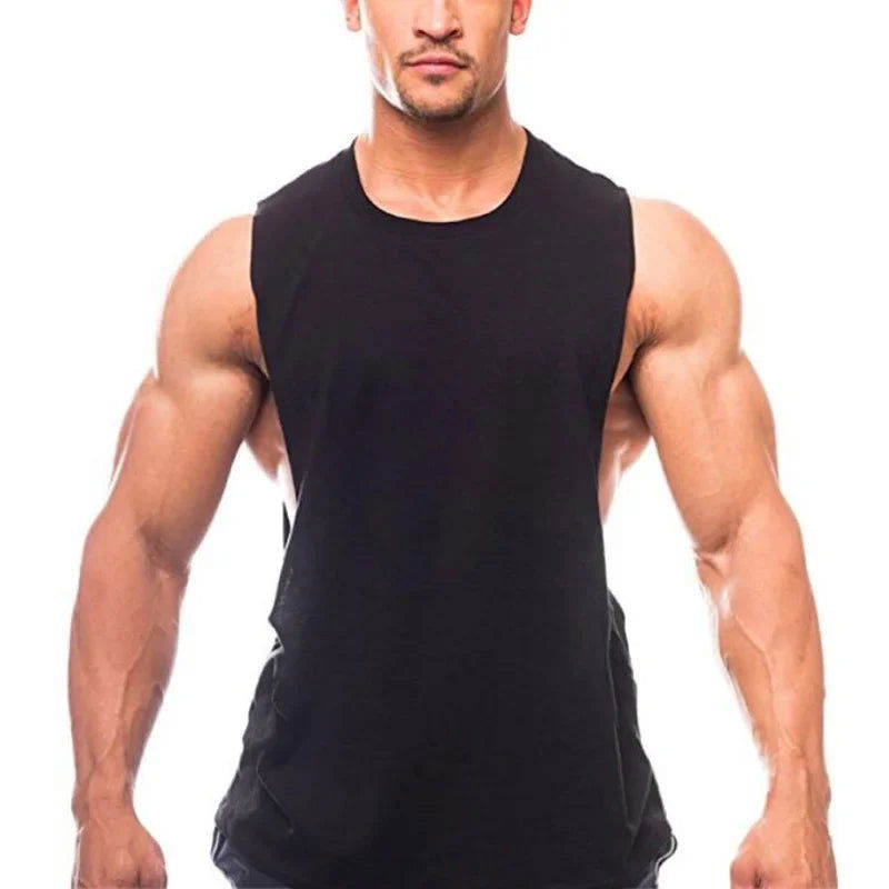 Bodybuilding Tank Tops Men Sports Sleeveless shirt Muscle guys Vest Fitness Drop Armhole Solid Tops Tees Cotton Gym Singlets - Slobuy