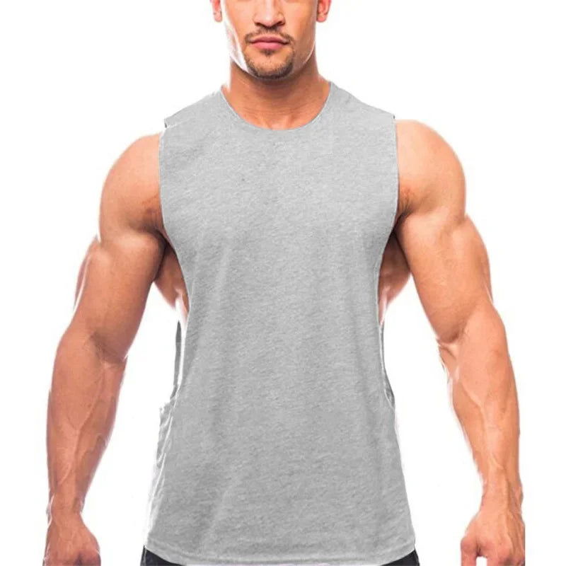 Bodybuilding Tank Tops Men Sports Sleeveless shirt Muscle guys Vest Fitness Drop Armhole Solid Tops Tees Cotton Gym Singlets - Slobuy