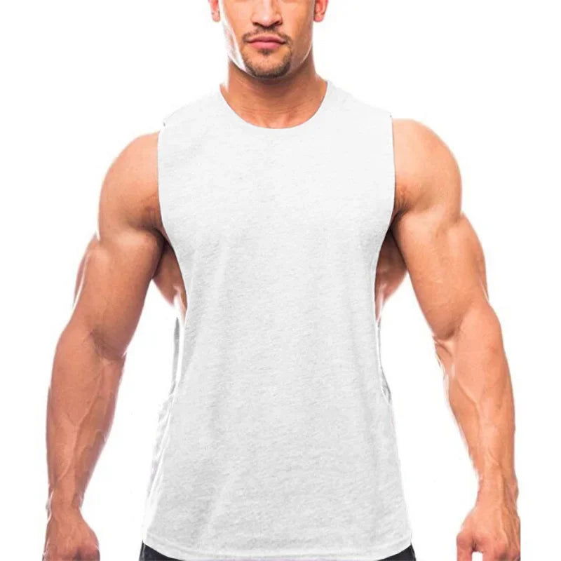 Bodybuilding Tank Tops Men Sports Sleeveless shirt Muscle guys Vest Fitness Drop Armhole Solid Tops Tees Cotton Gym Singlets - Slobuy