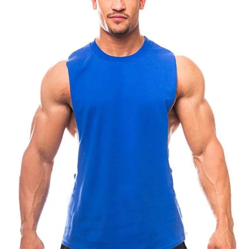 Bodybuilding Tank Tops Men Sports Sleeveless shirt Muscle guys Vest Fitness Drop Armhole Solid Tops Tees Cotton Gym Singlets - Slobuy