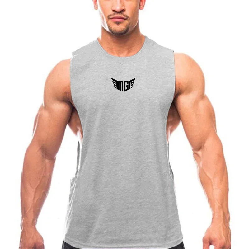 Bodybuilding Tank Tops Men Sports Sleeveless shirt Muscle guys Vest Fitness Drop Armhole Solid Tops Tees Cotton Gym Singlets - Slobuy