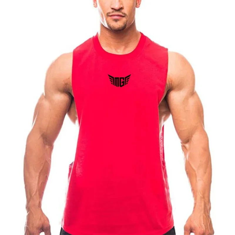 Bodybuilding Tank Tops Men Sports Sleeveless shirt Muscle guys Vest Fitness Drop Armhole Solid Tops Tees Cotton Gym Singlets - Slobuy