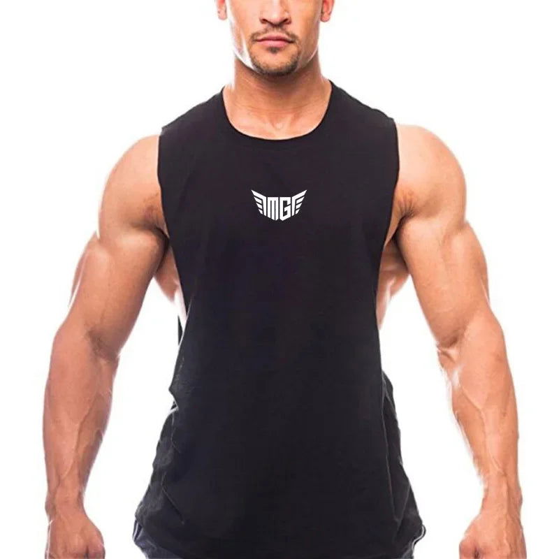 Bodybuilding Tank Tops Men Sports Sleeveless shirt Muscle guys Vest Fitness Drop Armhole Solid Tops Tees Cotton Gym Singlets - Slobuy