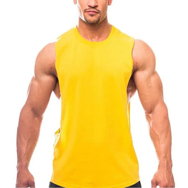 Bodybuilding Tank Tops Men Sports Sleeveless shirt Muscle guys Vest Fitness Drop Armhole Solid Tops Tees Cotton Gym Singlets - Slobuy