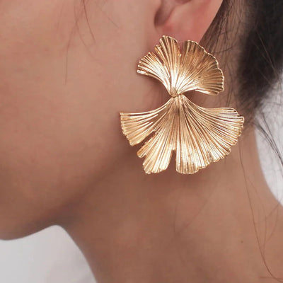 Bohemian Geometric Gold Color Ginkgo Biloba Leaf Shape Drop Earrings for Women Statement Ear Jewelry Accessories Punk - Slobuy