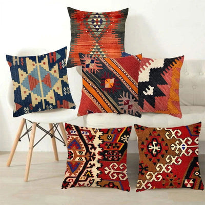 Bohemian Patterns Linen Cushions Case Multicolors Abstract Ethnic Geometry Print Decorative Pillows Case Living Room Sofa Pillow - Slobuy