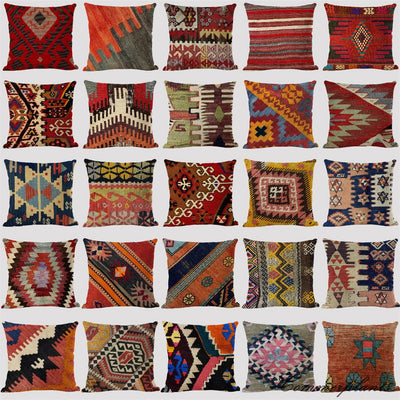 Bohemian Patterns Linen Cushions Case Multicolors Abstract Ethnic Geometry Print Decorative Pillows Case Living Room Sofa Pillow - Slobuy