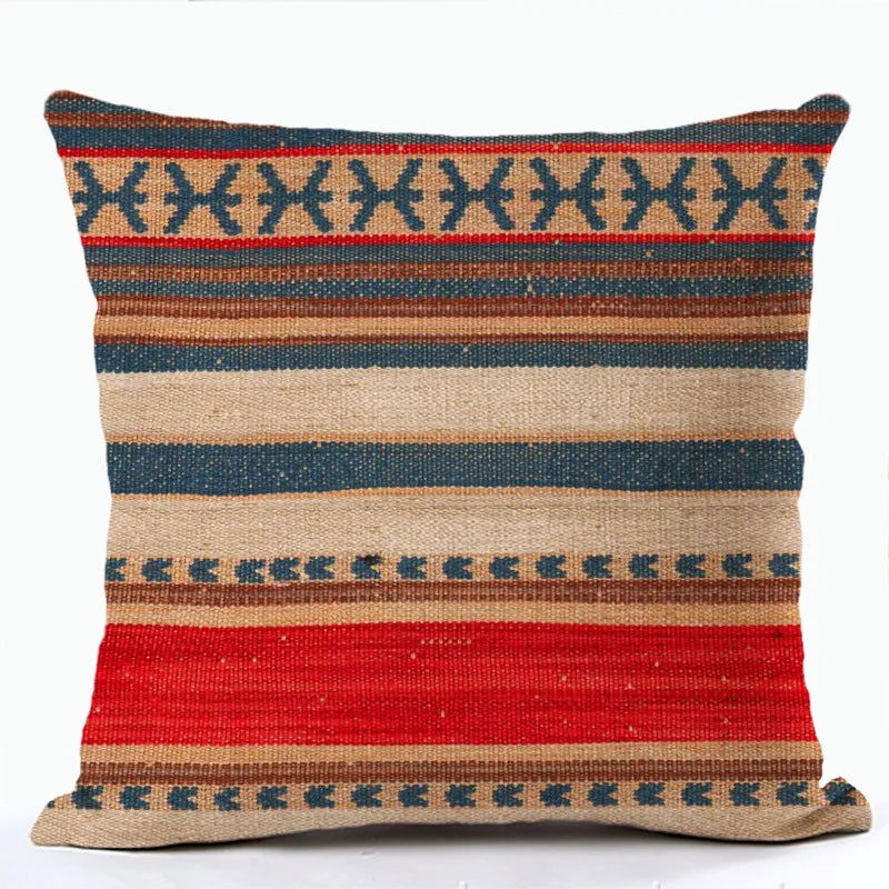 Bohemian Patterns Linen Cushions Case Multicolors Abstract Ethnic Geometry Print Decorative Pillows Case Living Room Sofa Pillow - Slobuy