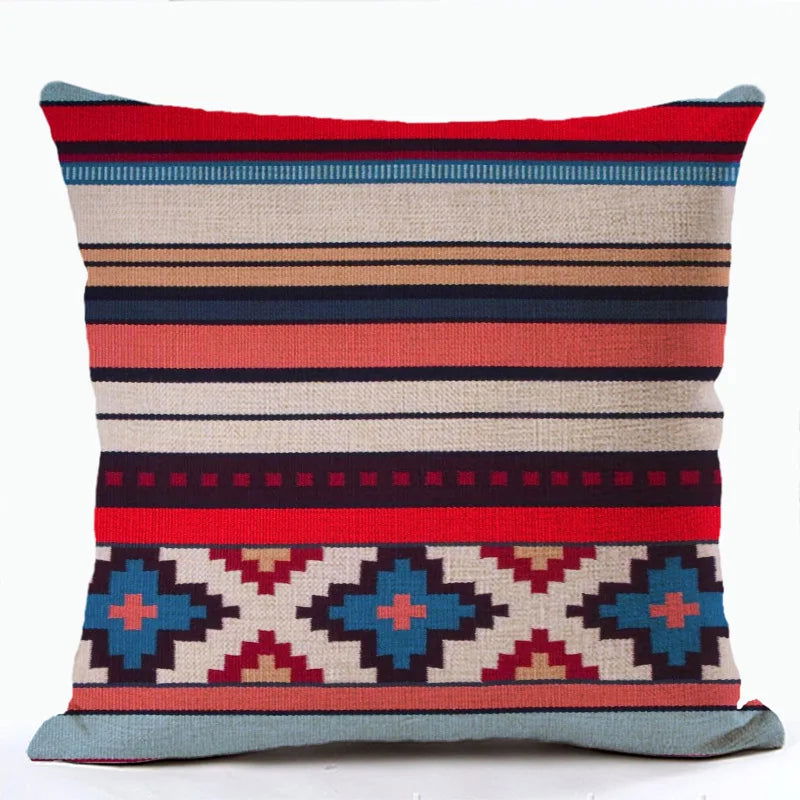 Bohemian Patterns Linen Cushions Case Multicolors Abstract Ethnic Geometry Print Decorative Pillows Case Living Room Sofa Pillow - Slobuy