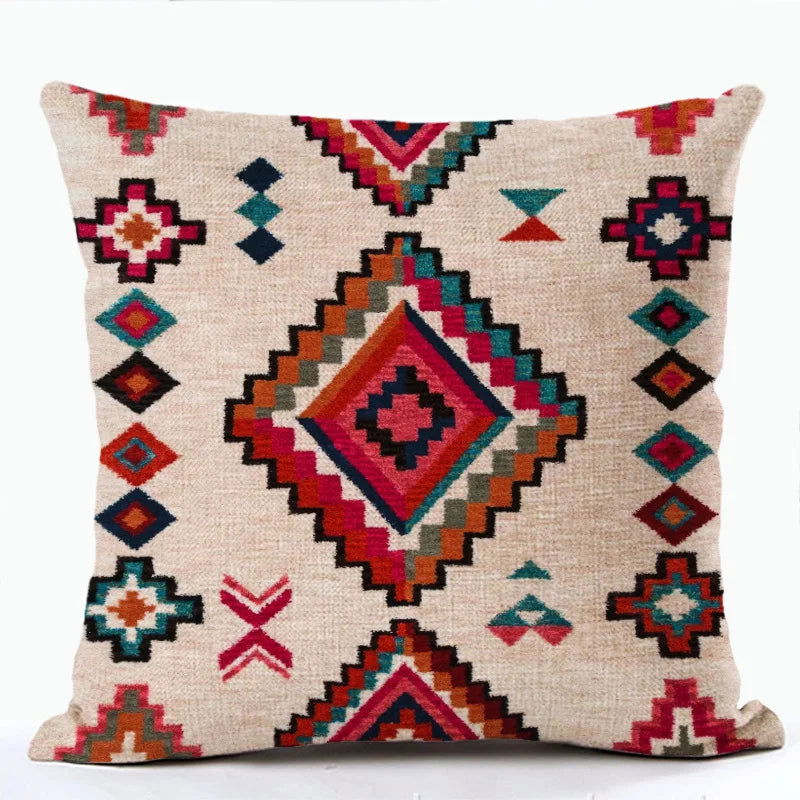 Bohemian Patterns Linen Cushions Case Multicolors Abstract Ethnic Geometry Print Decorative Pillows Case Living Room Sofa Pillow - Slobuy