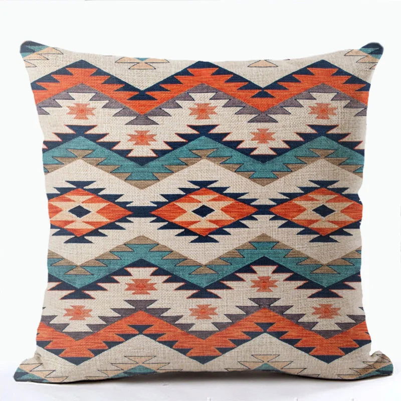 Bohemian Patterns Linen Cushions Case Multicolors Abstract Ethnic Geometry Print Decorative Pillows Case Living Room Sofa Pillow - Slobuy