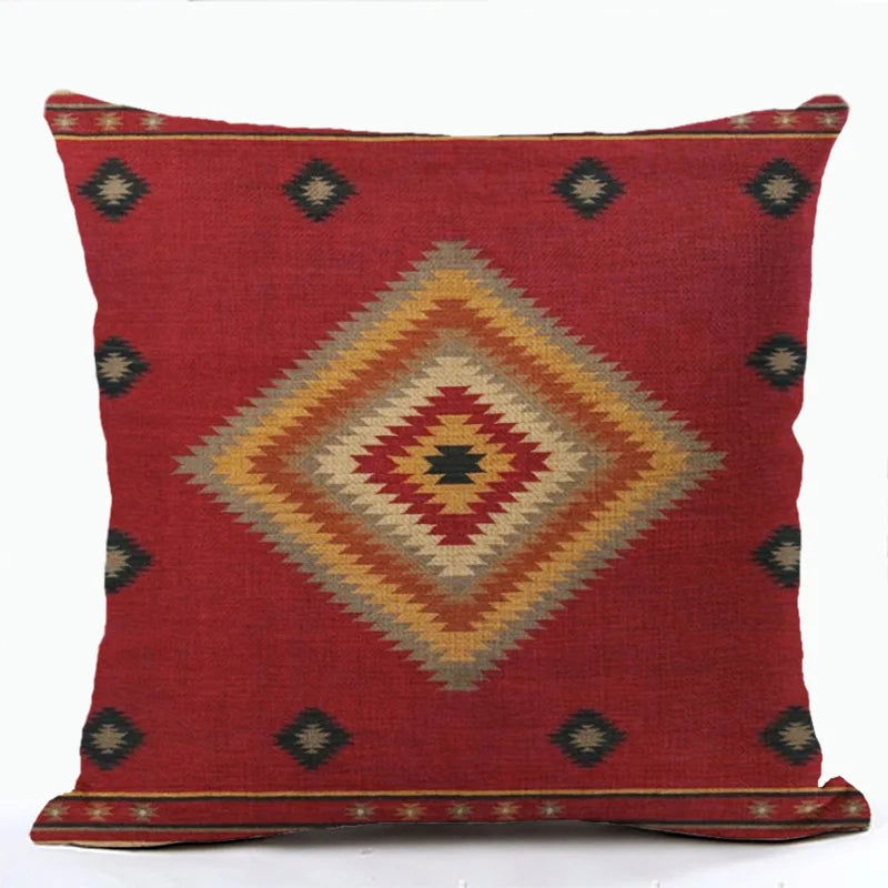 Bohemian Patterns Linen Cushions Case Multicolors Abstract Ethnic Geometry Print Decorative Pillows Case Living Room Sofa Pillow - Slobuy