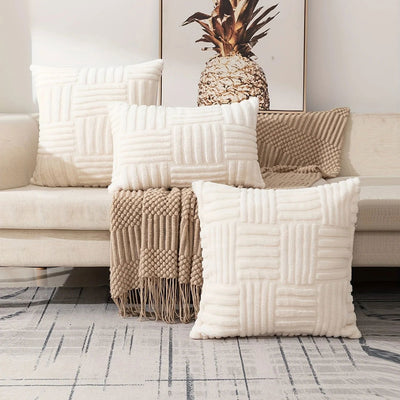 Bohemian Snowflake Velvet Throw Pillow Cover Twist Knitting Pillow Case Vintage Knitted Cushion Cover 45*45 White Home Decro - Slobuy