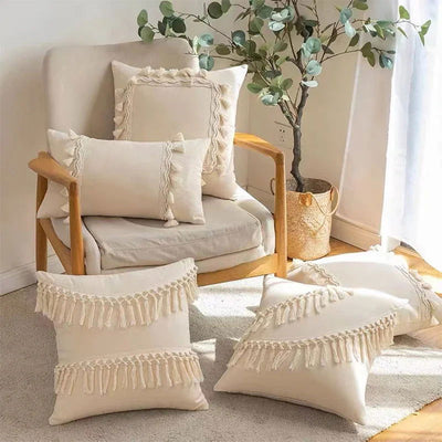 Boho Decorative Throw Pillow Covers With Tassel For Couch Bed Sofa Morocos Lumbar Tufted Pillowcase 45X45 Home Decor Cojines - Slobuy