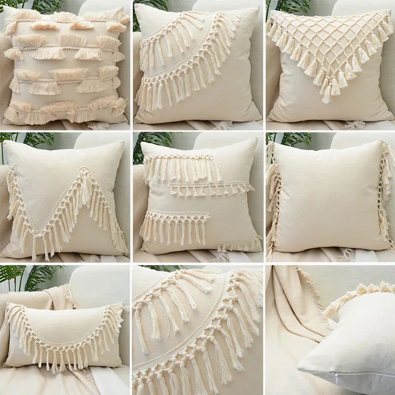 Boho Decorative Throw Pillow Covers With Tassel For Couch Bed Sofa Morocos Lumbar Tufted Pillowcase 45X45 Home Decor Cojines - Slobuy