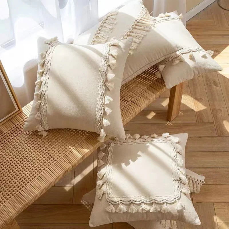 Boho Decorative Throw Pillow Covers With Tassel For Couch Bed Sofa Morocos Lumbar Tufted Pillowcase 45X45 Home Decor Cojines - Slobuy