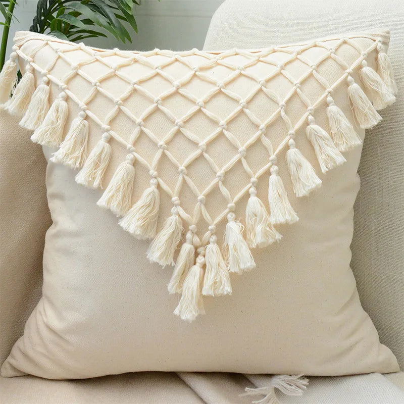 Boho Decorative Throw Pillow Covers With Tassel For Couch Bed Sofa Morocos Lumbar Tufted Pillowcase 45X45 Home Decor Cojines - Slobuy