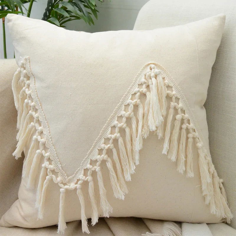 Boho Decorative Throw Pillow Covers With Tassel For Couch Bed Sofa Morocos Lumbar Tufted Pillowcase 45X45 Home Decor Cojines - Slobuy