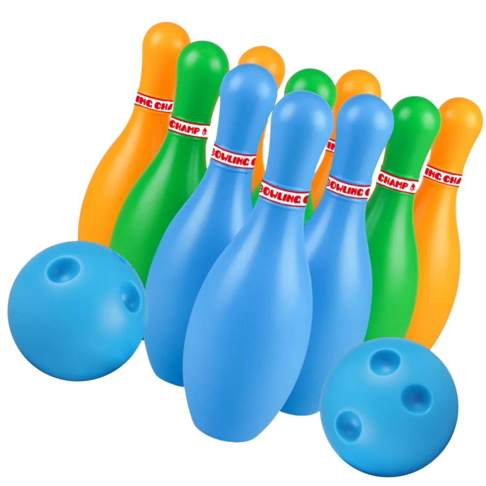 Bowling Set Sports 18cm Kids Educational Toys Ball And Pins Bowling Toys Plastic Gutterball Funny Bowling (Random Color) - Slobuy