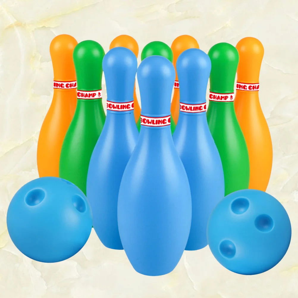 Bowling Set Sports 18cm Kids Educational Toys Ball And Pins Bowling Toys Plastic Gutterball Funny Bowling (Random Color) - Slobuy
