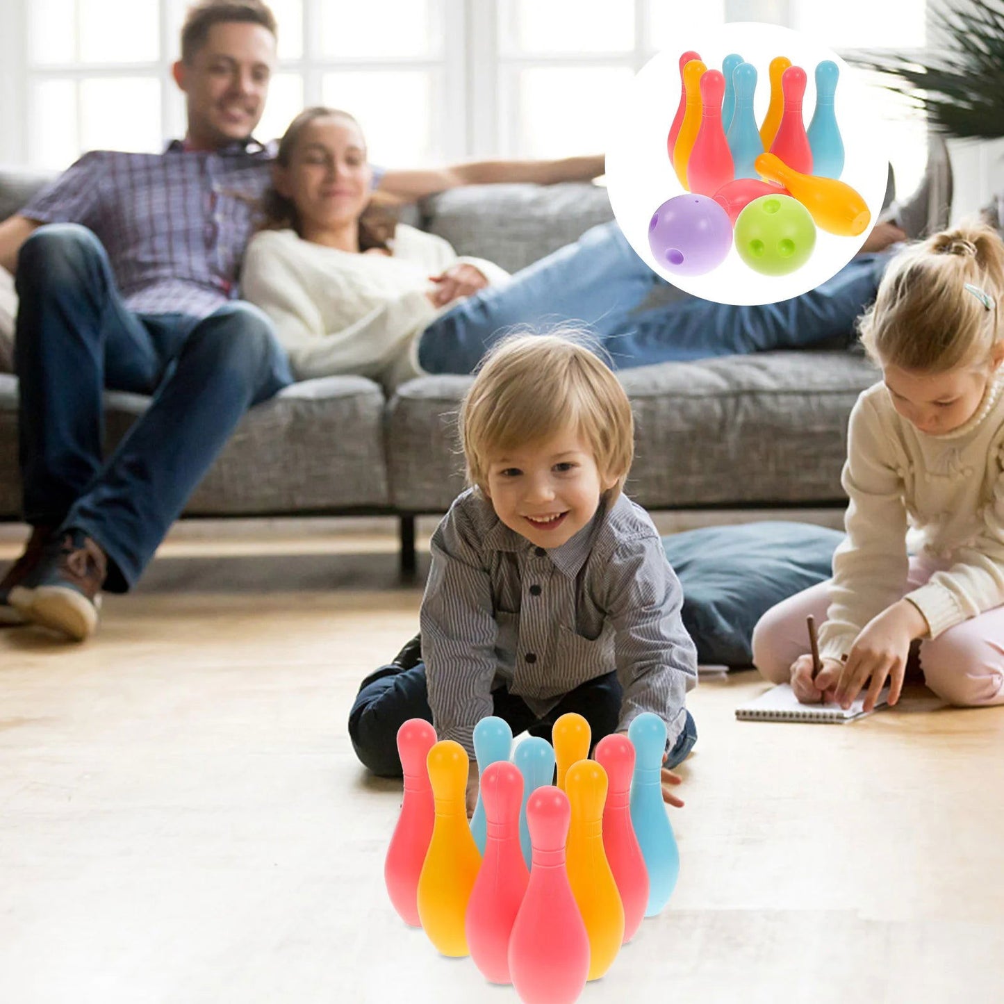 Bowling Set Sports 18cm Kids Educational Toys Ball And Pins Bowling Toys Plastic Gutterball Funny Bowling (Random Color) - Slobuy