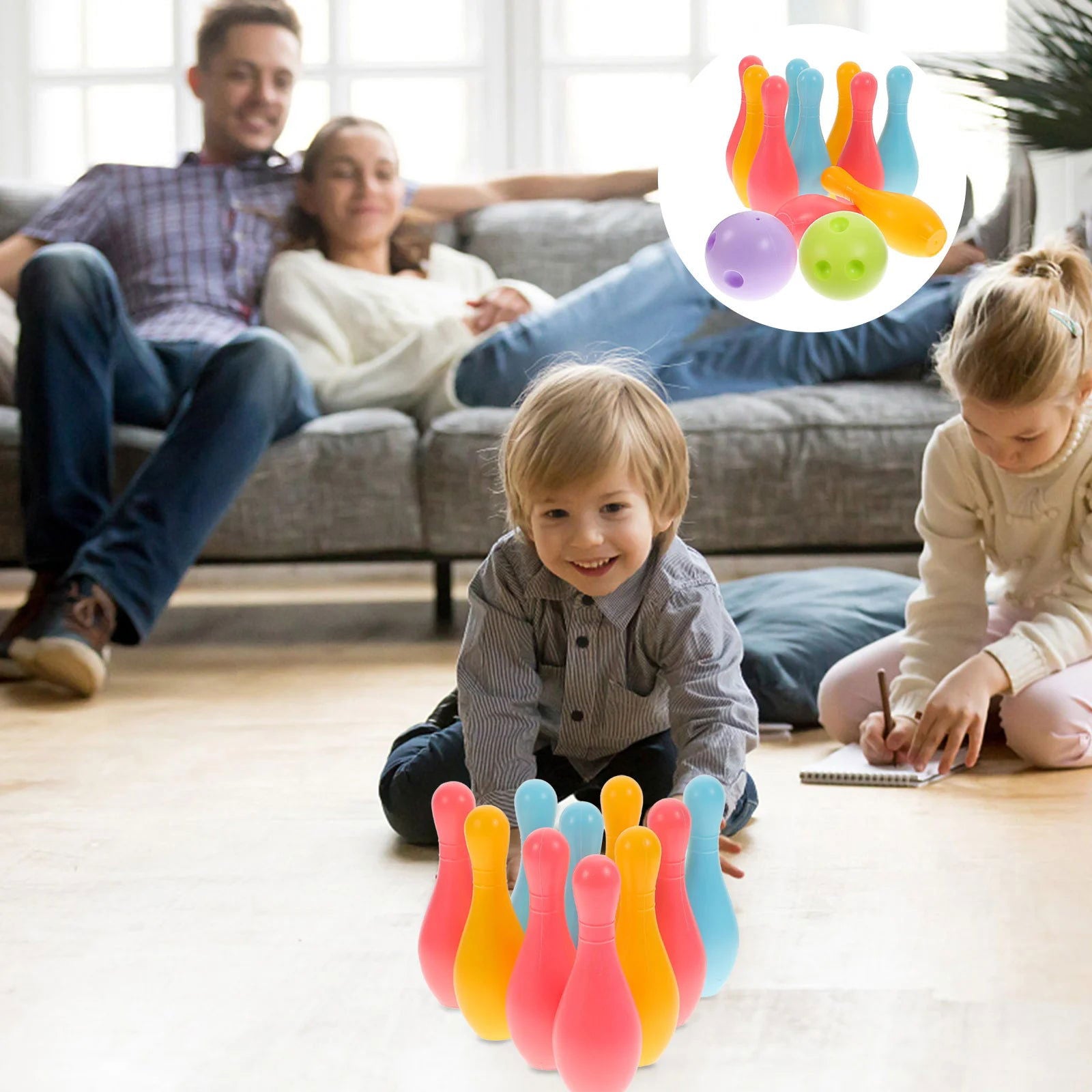 Bowling Set Sports 18cm Kids Educational Toys Ball And Pins Bowling Toys Plastic Gutterball Funny Bowling (Random Color) - Slobuy