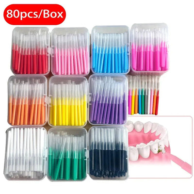 80 Pcs/Box I-type push pull interdental brush 0.6-1.5Mm Cleaning Between Teeth Oral Care Orthodontic I Shape Tooth Floss - Slobuy