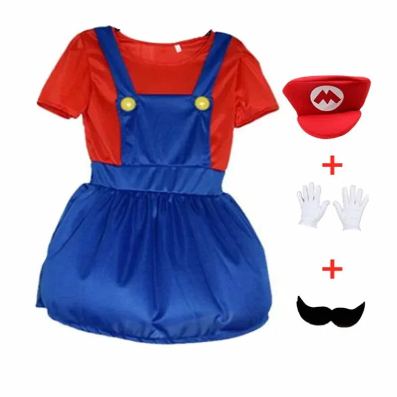 Boy Girl Anime Games Cartoon Cosplay Suit Kids Anime Fantasy Romper Party Halloween Long Sleeve Dress Hat Costume - Slobuy
