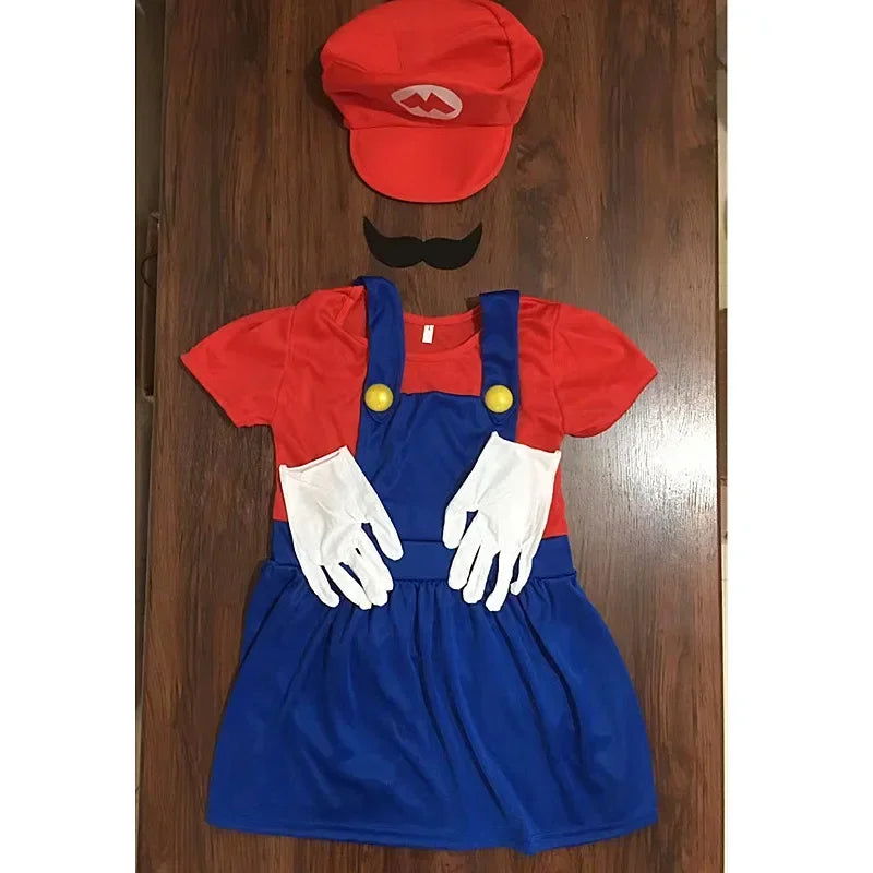 Boy Girl Anime Games Cartoon Cosplay Suit Kids Anime Fantasy Romper Party Halloween Long Sleeve Dress Hat Costume - Slobuy