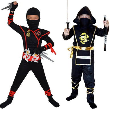 Boys Ninja Deluxe Costume for Kids with Weapon Accessories Kids Kung Fu Outfit Halloween Ideas Gifts with Bayonet Toys - Slobuy