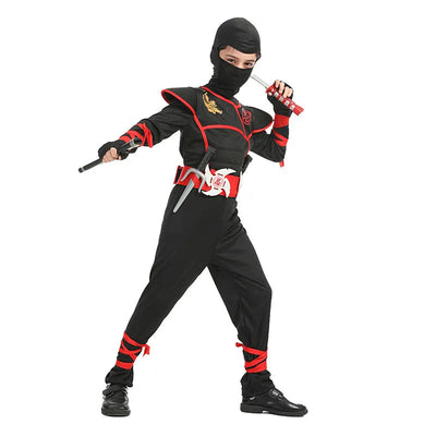 Boys Ninja Deluxe Costume for Kids with Weapon Accessories Kids Kung Fu Outfit Halloween Ideas Gifts with Bayonet Toys - Slobuy