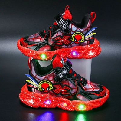 Boys Spiderman Sneakers Disney LED Children's Sport Shoes Student Shoes Fashion Anti-slip Kids Outdoor Shoes Pu Leather Shoes - Slobuy