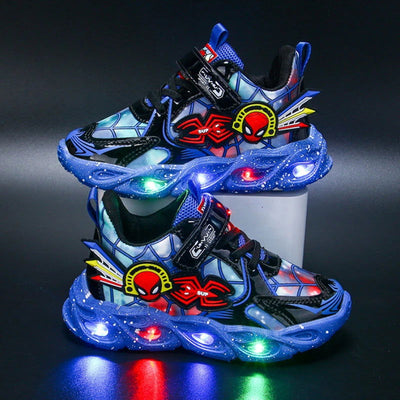 Boys Spiderman Sneakers Disney LED Children's Sport Shoes Student Shoes Fashion Anti-slip Kids Outdoor Shoes Pu Leather Shoes - Slobuy