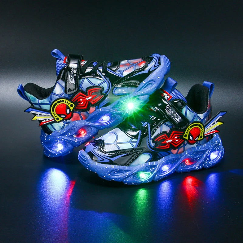 Boys Spiderman Sneakers Disney LED Children's Sport Shoes Student Shoes Fashion Anti-slip Kids Outdoor Shoes Pu Leather Shoes - Slobuy
