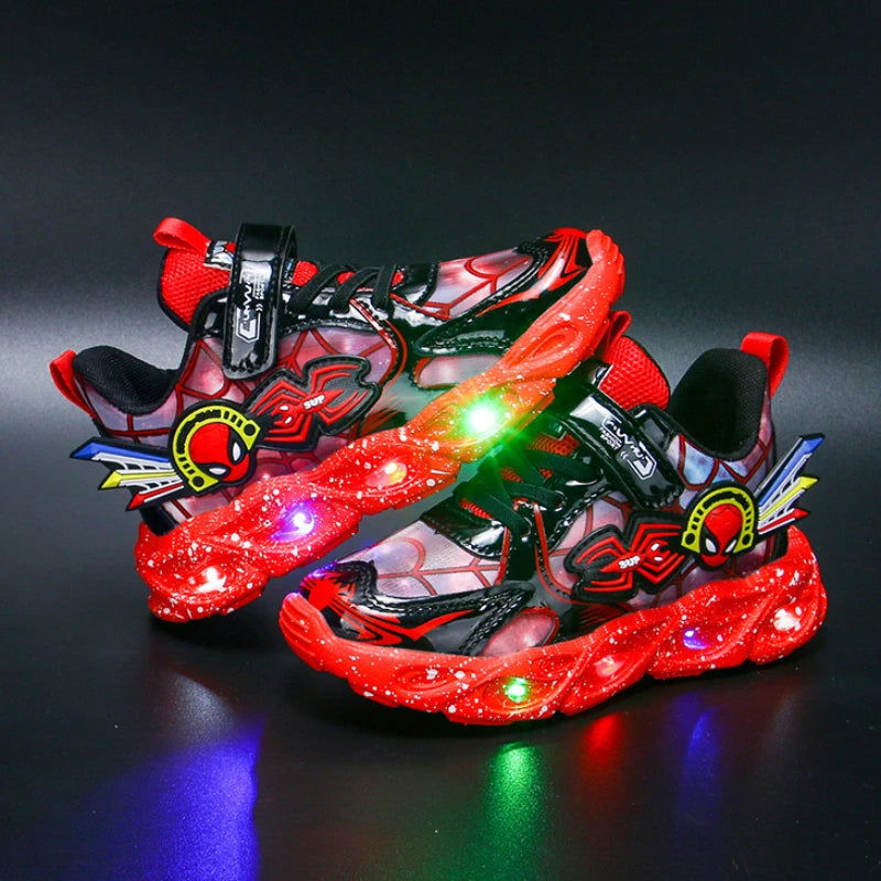 Boys Spiderman Sneakers Disney LED Children's Sport Shoes Student Shoes Fashion Anti-slip Kids Outdoor Shoes Pu Leather Shoes - Slobuy